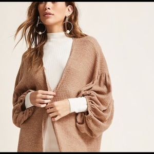 Balloon sleeve longline cardigan